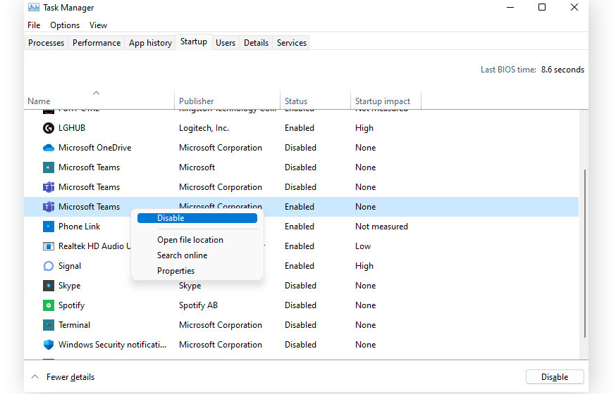 how to disable startup programs in Windows